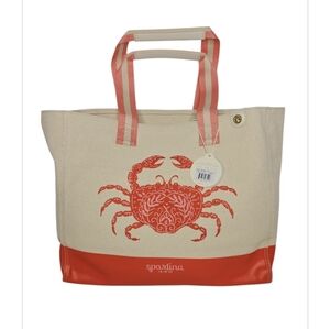 Spartina 449 Beach Tote Natural Canvas Red Crab NEW